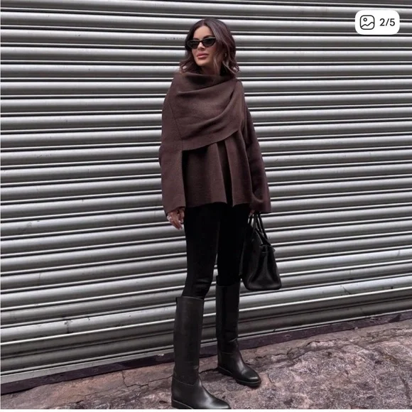 Zara Short Knit Scarf Coat - Picture 2 of 8